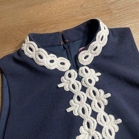 Lilly Pulitzer Callista Shift Dress XL true navy blue white mini high collar zip - Picture 7 of 13